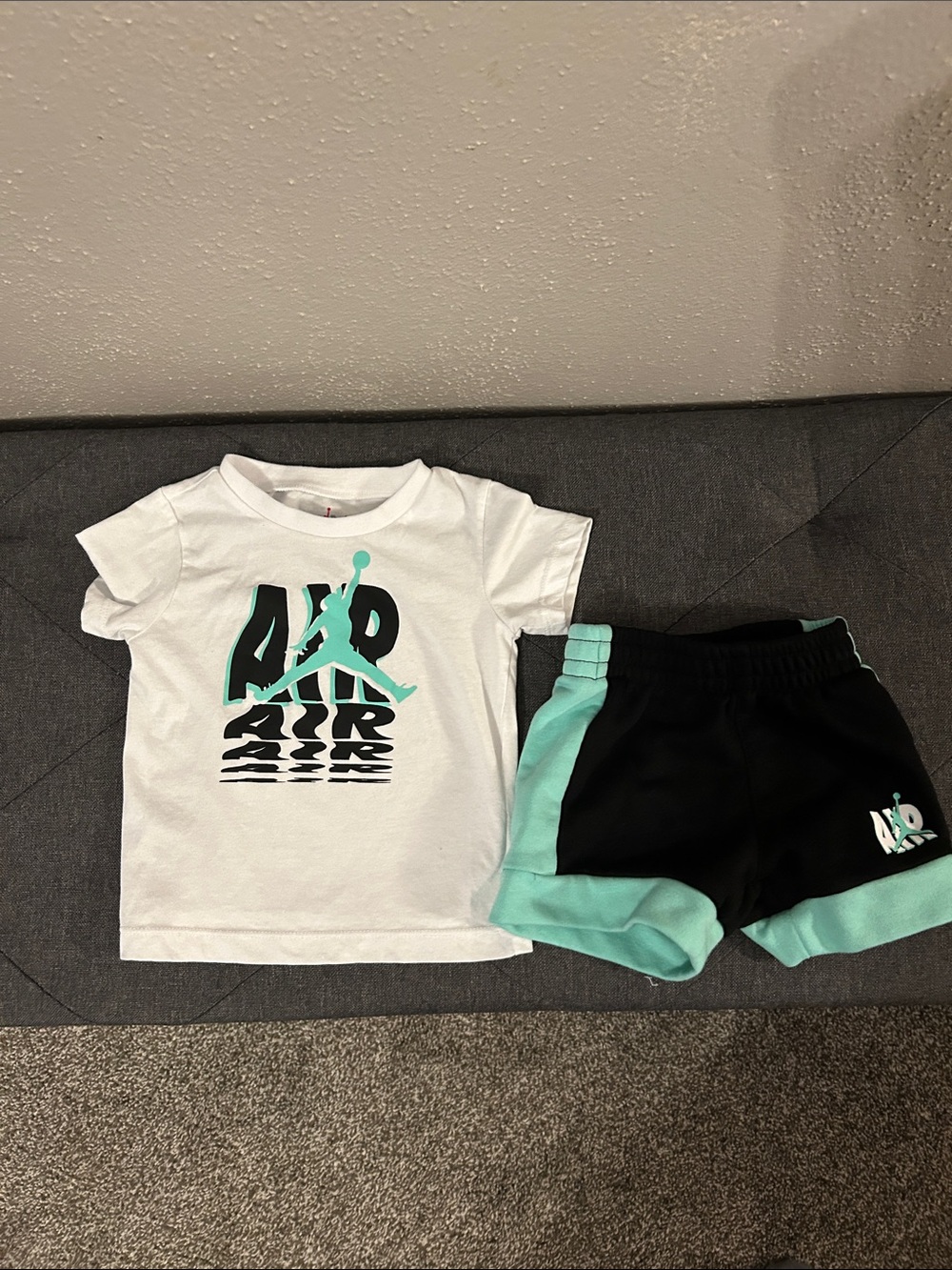 Nike White Tee & Black Shorts Set with Mint Accents